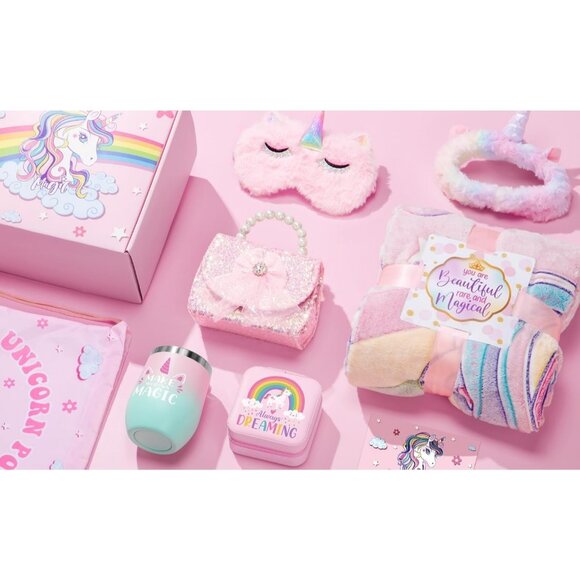 9PCS Unicorn Gifts for Girls Glow in the Dark Blanket Purse Toys for Ages 4-8 - Picture 4 of 9